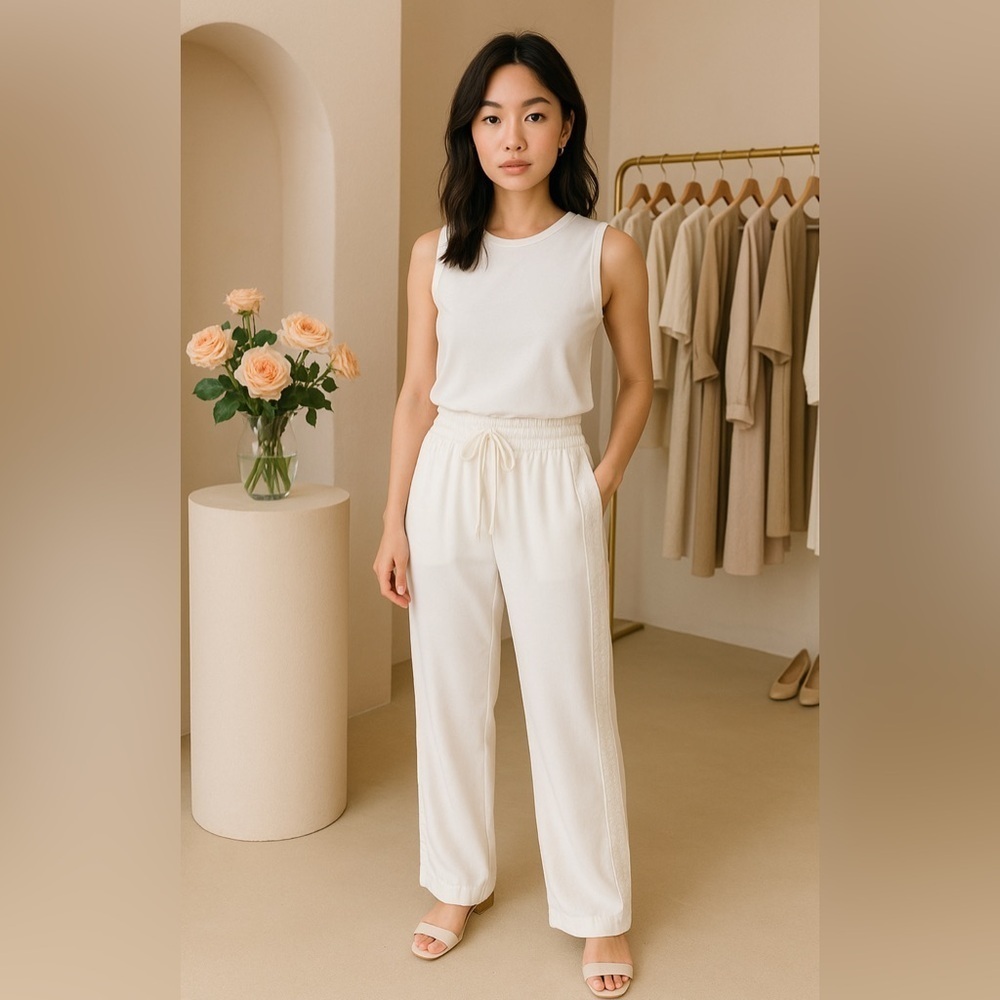 New York & Company Elegant Cream Women’s Embroided Pants. Size-X-Large